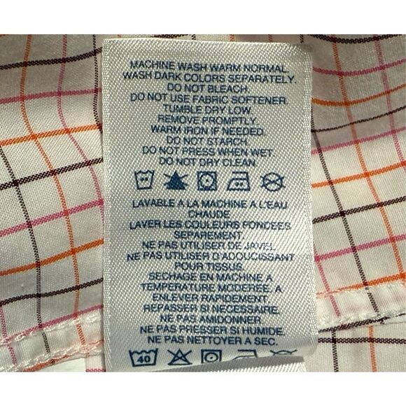 Lands’ End Top Blouse Long Sleeve Women’s Check White Orange Pink Black Career O - Picture 9 of 11